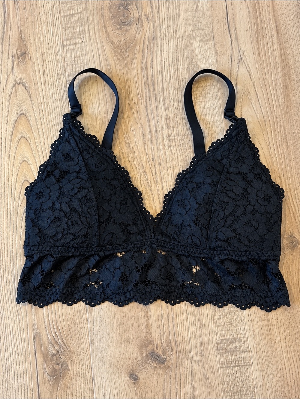 Momanda Black Lace Maternity Nursing Bra 34DD Padded Wireless Floral